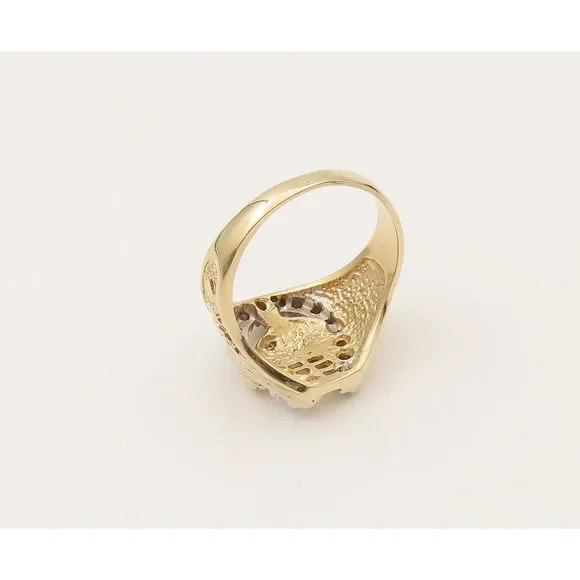 14K GOLD Vintage Good Luck Horseshoe Round Cut Diamonds Ring Sz 10 GR663